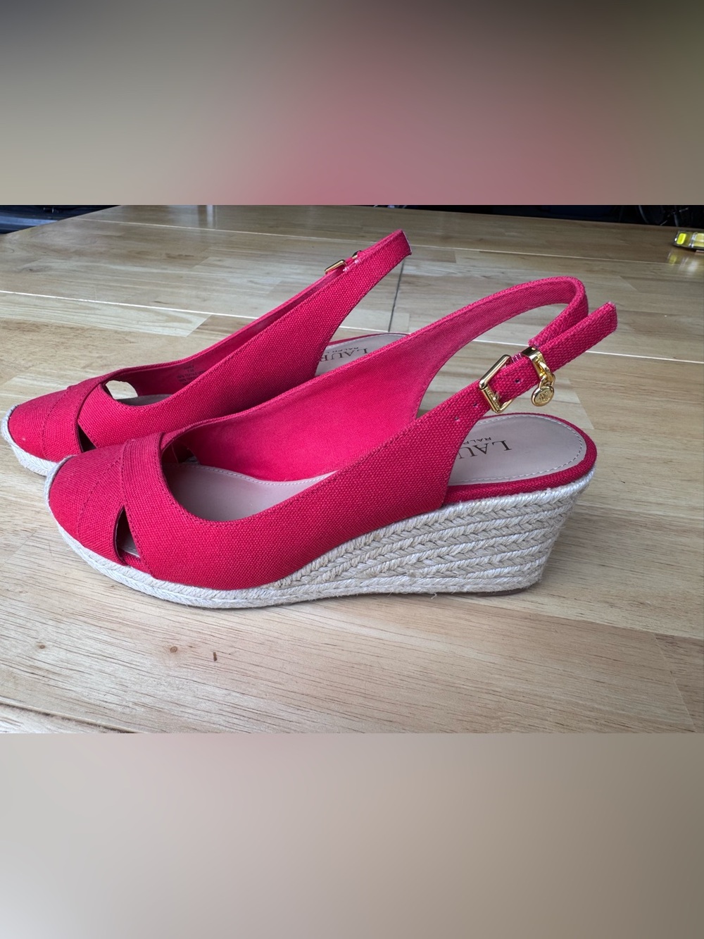 LAUREN Ralph Lauren Red Canvas Espadrille Wedge Slingback